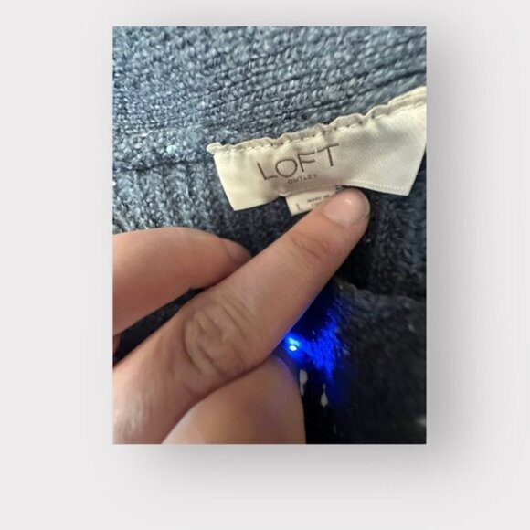 Womens Ann Taylor Loft L Blue Grey Half Turtleneck Shoulder Button Sweater Large - Picture 3 of 9